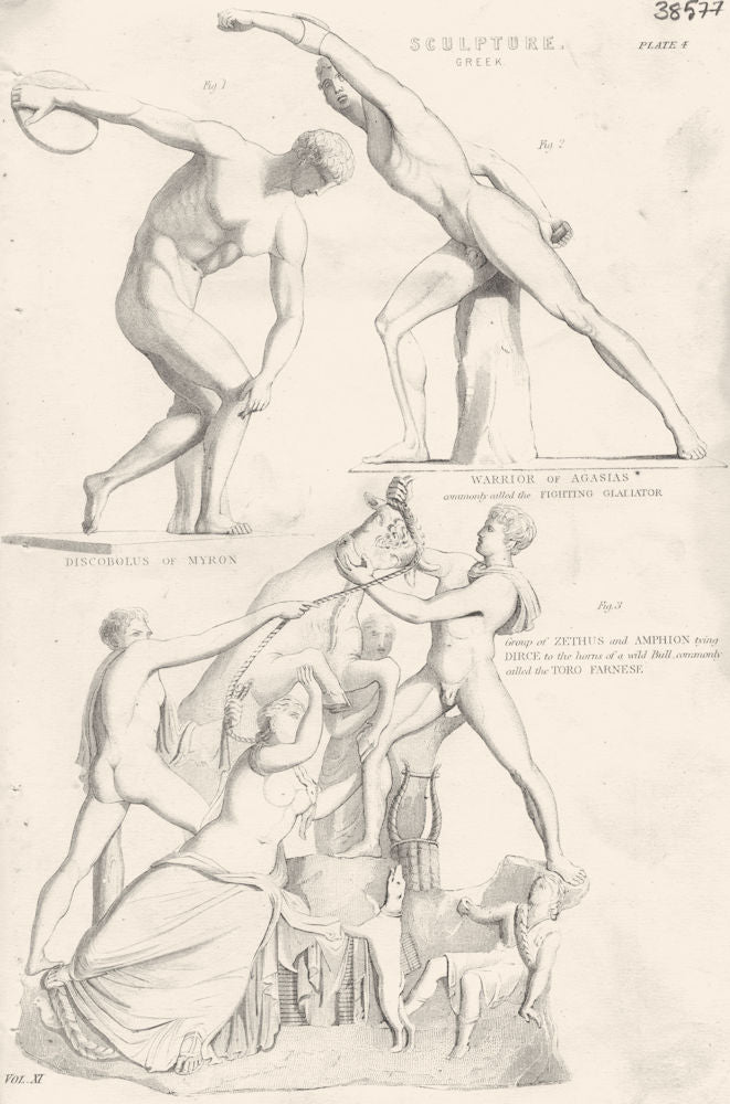 SCULPTURE GREEK. Discobolus Myron; Agasias Gladiator; Zethus Amphion Dirce 1880